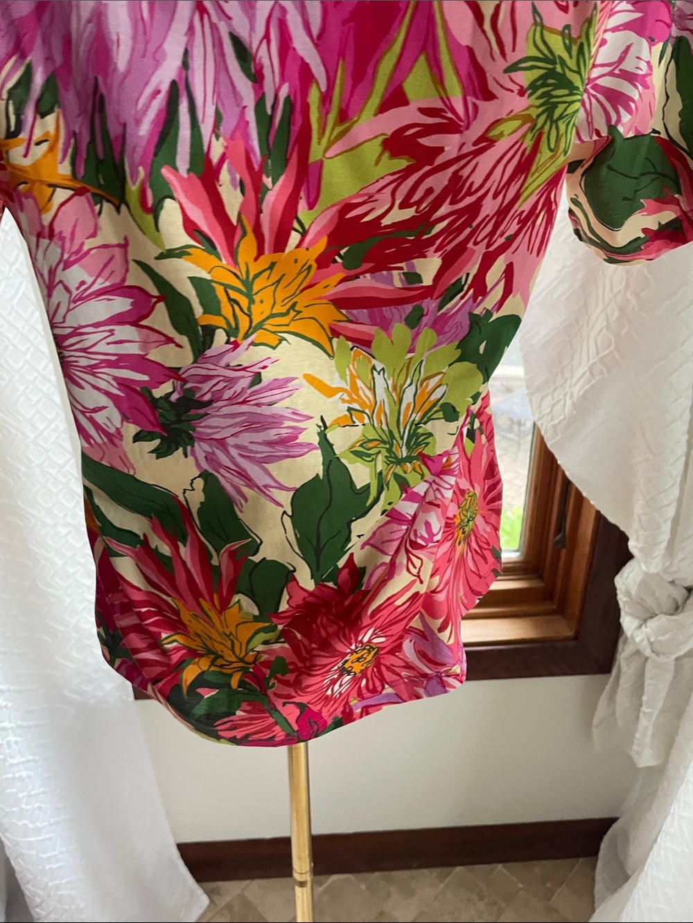 Max Mara Weekend Floral Short-Sleeve Top — Pink Multi PTP 19.5 - Picture 10 of 12